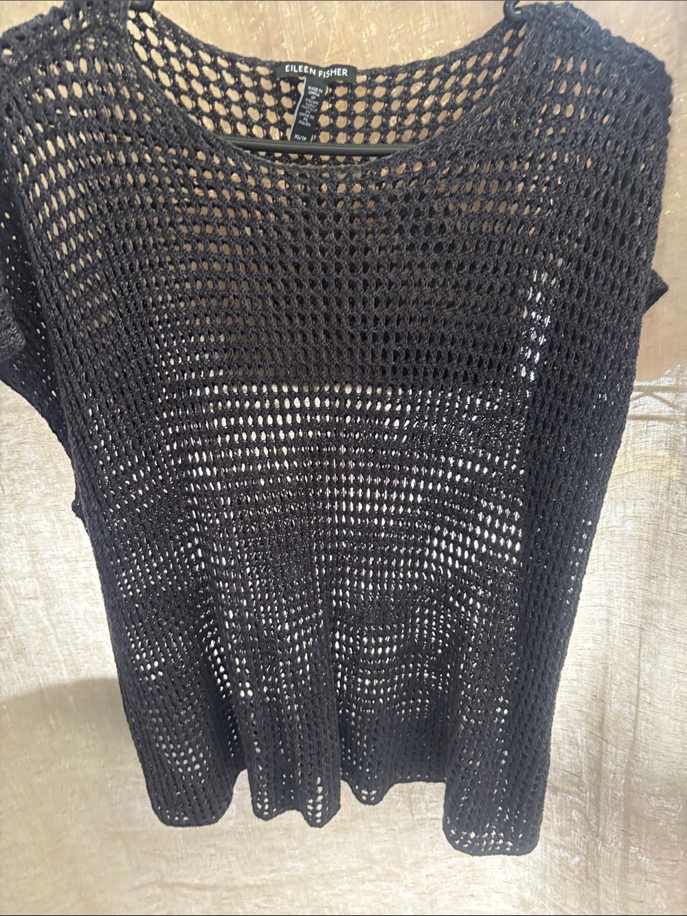 Eileen Fisher Black Open-Weave Short Sleeve Top